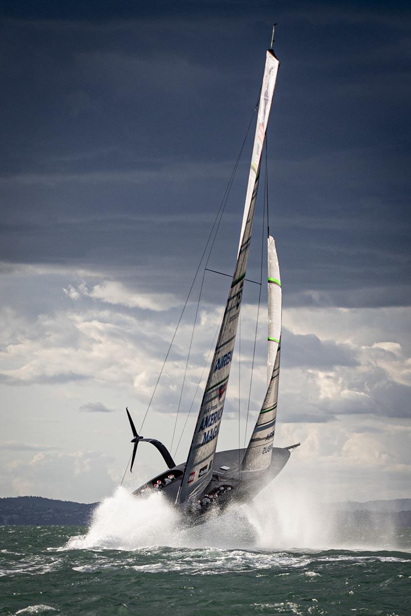 American Magic blast out of the  Waitemata in her first test sail in 21 kts - October 16, 2020 - photo © Will Ricketson