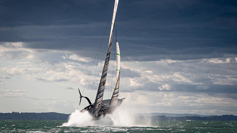 American Magic's Patriot jumps clear of the water on its maiden sail in 20kt winds - October 16, 2020 - American Magic - New York Yacht Club - 36th America's Cup  photo copyright Will Ricketson/American Magic taken at New York Yacht Club and featuring the AC75 class