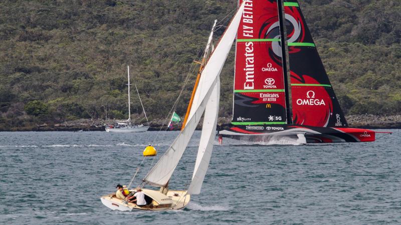 Jonquil (1914 Herreshoff) with Te Rehutai, Emirates Team New Zealand - November 23, 2020 - Waitemata Harbour - America's Cup 36 photo copyright Richard Gladwell / Sail-World.com taken at Royal New Zealand Yacht Squadron and featuring the AC75 class