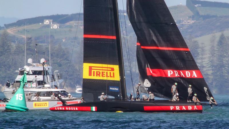 Furling the Code Zero is not a one-man task - Luna Rossa Prada Pirelli - November 2020 - Waitemata Harbour - Auckland - 36th America's Cup photo copyright Richard Gladwell / Sail-World.com taken at Royal New Zealand Yacht Squadron and featuring the AC75 class