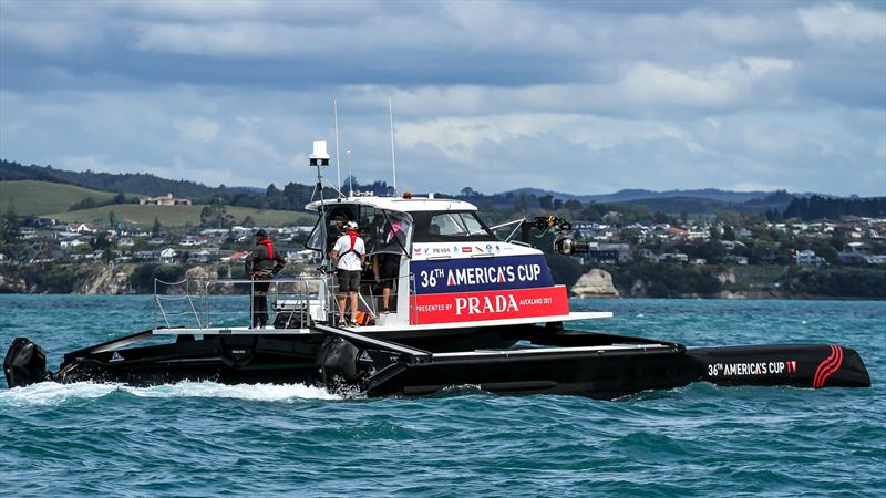 TV boat - Practice Day 1 -  ACWS - December 8, 2020 - Waitemata Harbour - Auckland - 36th America's Cup photo copyright Richard Gladwell / Sail-World.com taken at Royal New Zealand Yacht Squadron and featuring the AC75 class