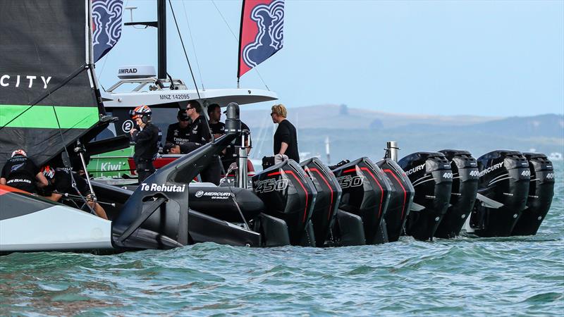 An impressive line-up - Emirates Team New Zealand - December 18, 2020 - Waitemata Harbour - America's Cup 36 photo copyright Richard Gladwell / Sail-World.com taken at Royal New Zealand Yacht Squadron and featuring the AC75 class