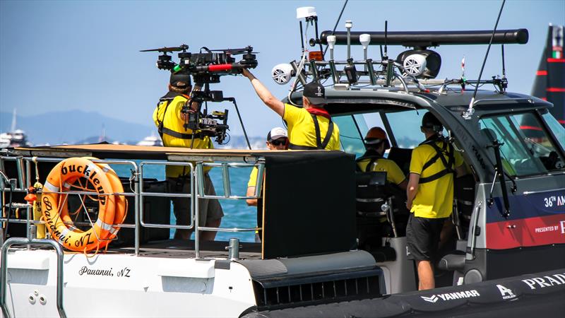 TV Drone retrieval - Waitemata Harbour - Xmas Cup - December 20, 2020 - 36th America's Cup photo copyright Richard Gladwell / Sail-World.com taken at Royal New Zealand Yacht Squadron and featuring the AC75 class