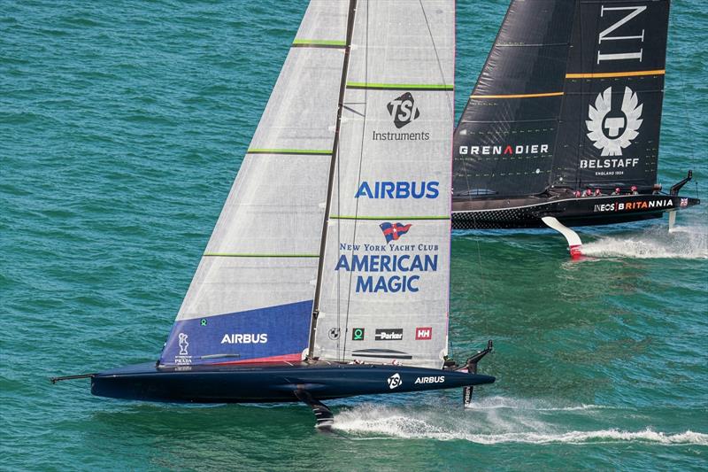 Auckland (NZL)36th America's Cup presented by Prada - Race Day 3 - New York Yacht Club American Magic, Ineos Team UK photo copyright Carlo Borlenghi taken at  and featuring the AC75 class