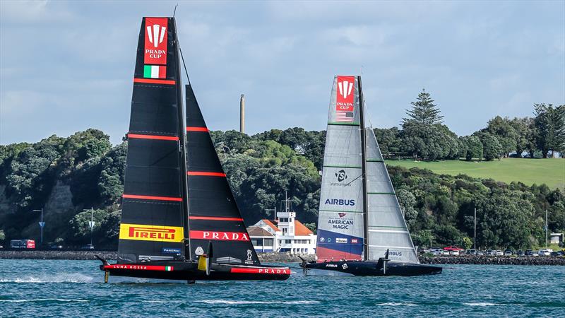 Luna Rossa  and American Magic - Waitemata Harbour - January 8, 2021 - 36th America's Cup photo copyright Richard Gladwell / Sail-World.com taken at Circolo della Vela Sicilia and featuring the AC75 class