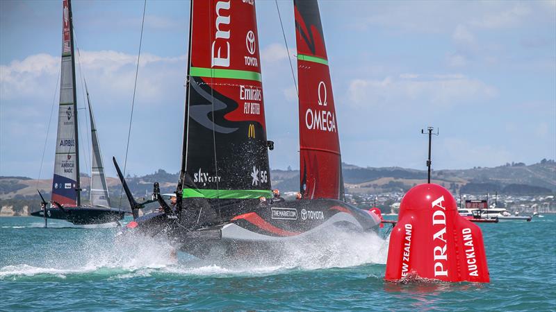 Emirates Team NZ enter the start box - January 12, 2021 - Practice Racing - Waitemata Harbour - Auckland - 36th America's Cup photo copyright Richard Gladwell / Sail-World.com taken at Royal New Zealand Yacht Squadron and featuring the AC75 class