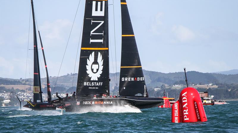INEOS Team UK enters the start box - January 12, 2021 - Practice Racing - Waitemata Harbour - Auckland - 36th America's Cup photo copyright Richard Gladwell / Sail-World.com taken at Royal New Zealand Yacht Squadron and featuring the AC75 class