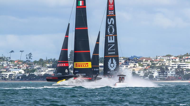 INEOS Team UK and Prada on the first leg - Waitemata Harbour - January 23, 2021 - 36th America's Cup - photo © Richard Gladwell / Sail-World.com