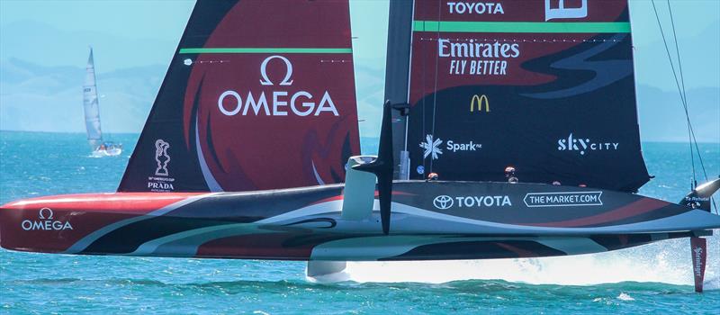Port foil side view Emirates Team New Zealand - January 25, 2021 - Waitemata Harbour - America's Cup 36 photo copyright Richard Gladwell / Sail-World.com taken at Royal New Zealand Yacht Squadron and featuring the AC75 class