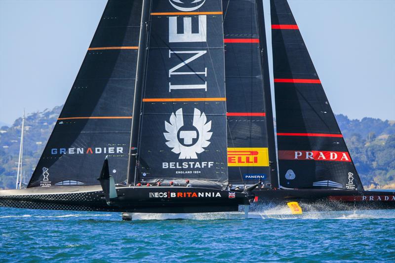 Ineos Team UK crosses ahead of Luna Rossa Prada Pirelli in Race 6 of the Prada Cup Final - photo © America's Cup Media