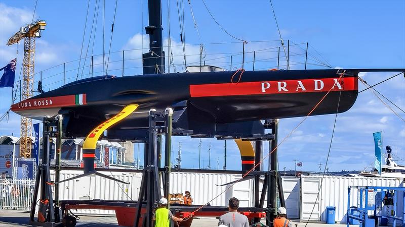 Foil arms and underbody - Luna Rossa, Auckland, February 2021 - America's Cup 36 photo copyright Richard Gladwell / Sail-World.com taken at Wakatere Boating Club and featuring the AC75 class