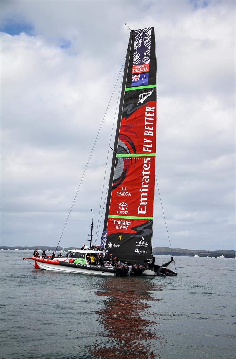 Waiting for the wind - Emirates Team NZ - America's Cup - Day 7 - March 17, 2021 , Course A photo copyright Richard Gladwell / Sail-World.com taken at Royal New Zealand Yacht Squadron and featuring the AC75 class