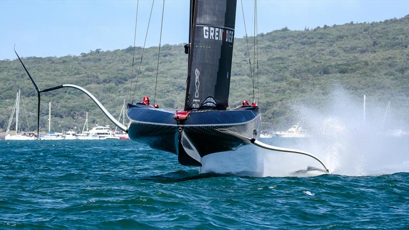 INEOS Team UK's bustle wasn't very hydrodynamically efficient - Prada Cup Final - Day 1 - February 13, - America's Cup 36 photo copyright Richard Gladwell / Sail-World.com / nz taken at Royal New Zealand Yacht Squadron and featuring the AC75 class