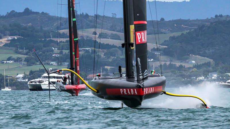 Prada's bustle acts like a keel in marginal foiling conditions as well as functioning as a big I-beam to carry big forestay and rig tensions  photo copyright Richard Gladwell / Sail-World.com / nz taken at Royal New Zealand Yacht Squadron and featuring the AC75 class