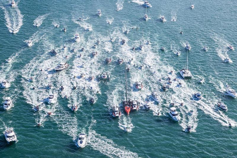 Auckland fans crowd Te Rehutai - Emirates Team New Zealand - Waitemata Harbour - 36th America's Cup photo copyright Emirates Team New Zealand taken at Royal New Zealand Yacht Squadron and featuring the AC75 class