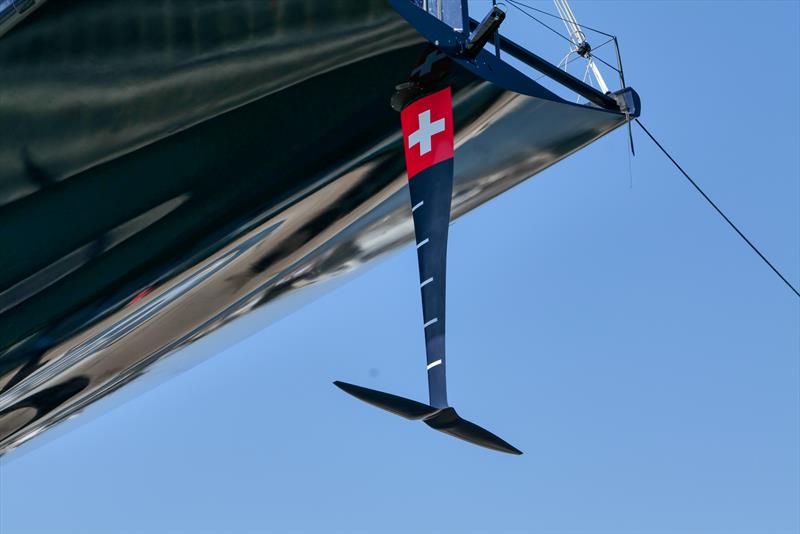 Rudder foil - Alinghi Red Bull Racing - AC75 Boat Zero - launch - Barcelona - August 8, 2022 photo copyright Alinghi Red Bull Racing taken at Société Nautique de Genève and featuring the AC75 class