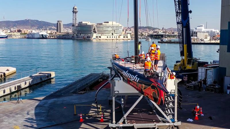 Mast stepped - BoatZero - Alinghi Red Bull Racing - America's Cup 2024 - Barcelona - August 8, 2022 photo copyright Alinghi Red Bull Racing Media taken at Société Nautique de Genève and featuring the AC75 class