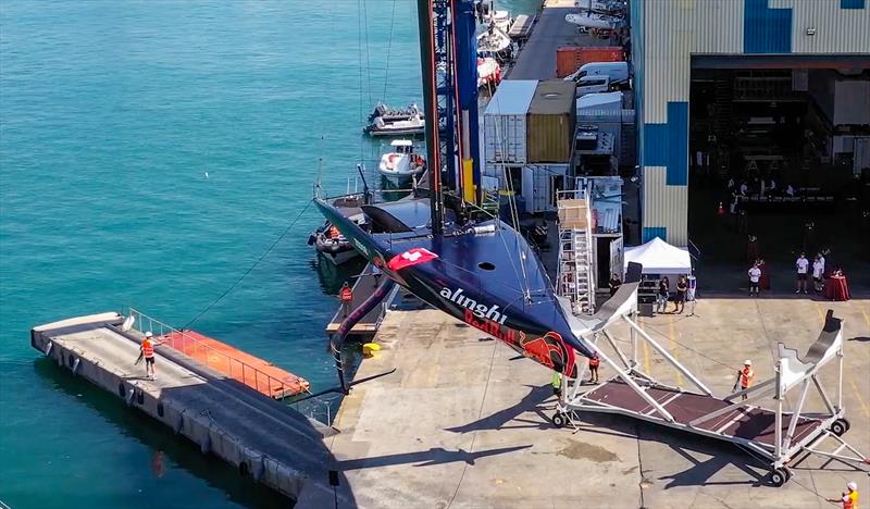 Alinghi Red Bull Racing being craned into the water at the team base in Barcelona on August 8, 2022 photo copyright Alinghi Red Bull Racing taken at Société Nautique de Genève and featuring the AC75 class