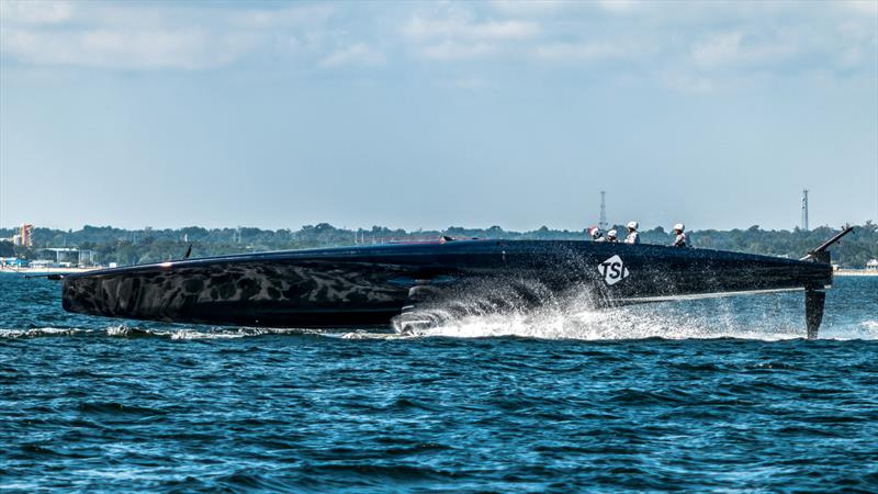  American Magic tow test their AC75 Patriot in Pensacola Bay. October 2022  photo copyright Paul Todd/America's Cup taken at New York Yacht Club and featuring the AC75 class