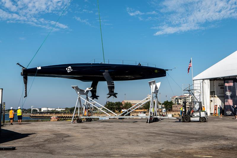  American Magic prepare to tow test their AC75 Patriot in Pensacola Bay. October 2022 - photo © Paul Todd/America's Cup