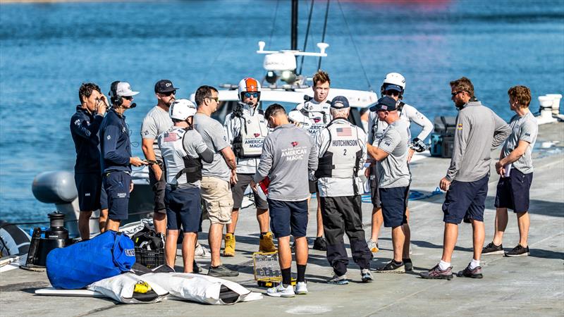  American Magic crew prepare to tow test their AC75 Patriot in Pensacola Bay. October 2022  photo copyright Paul Todd/America's Cup taken at New York Yacht Club and featuring the AC75 class