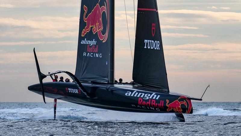 Plenty of bow dow trim - Alinghi Red Bull Racing -  AC75 - January 13, 2023 - Barcelona photo copyright Alex Carabi / America's Cup taken at Société Nautique de Genève and featuring the AC75 class