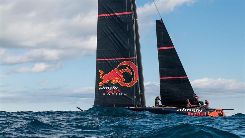 Headsail hoisting -  Alinghi Red Bull Racing -  AC75 - January 20, 2023 - Barcelona photo copyright Alex Carabi / America's Cup taken at Société Nautique de Genève and featuring the AC75 class