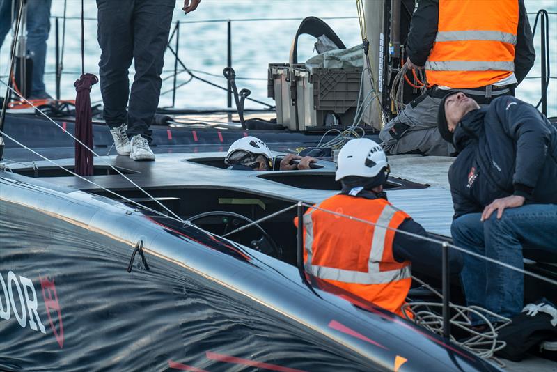 The depth of the crew pits can be see in the forward port side pit -  AC75 - Alinghi Red Bull Racing - March 1, 2023 - Barcelona photo copyright Alex Carabi / America's Cup taken at Société Nautique de Genève and featuring the AC75 class