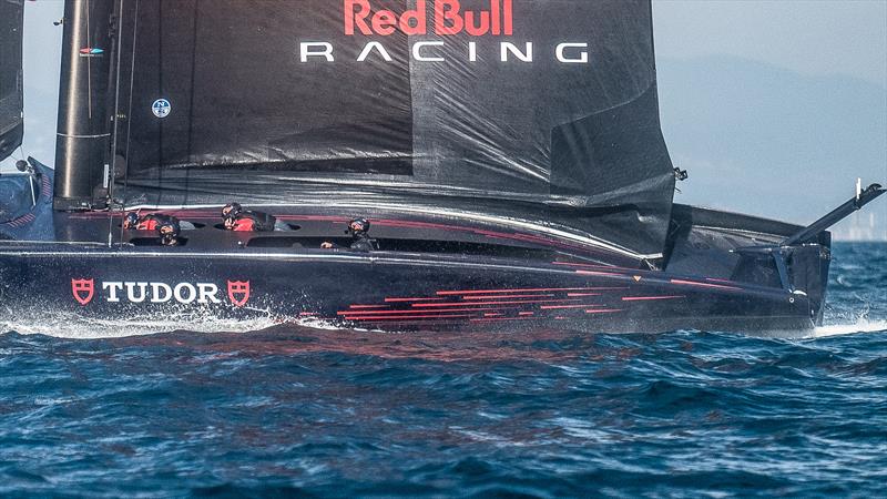Crew positions - ARBR - two cyclists on the inboard pits and a helmsman, and flight controller/sail trimmer forward -  AC75 - Alinghi Red Bull Racing - March 7, 2023 - Barcelona - Day 48 - photo © Alex Carabi / America's Cup