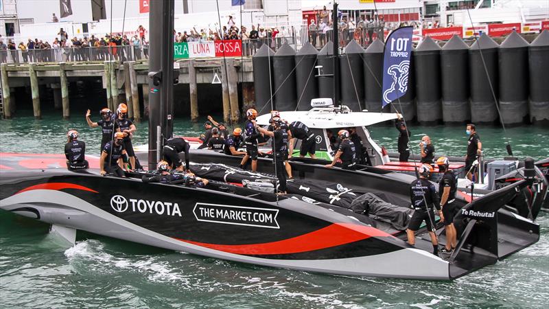 Emirates Team New Zealand's Te Rehurai's deck layout - Race 1 - 2021 America's Cup - March 10, 2021 photo copyright Richard Gladwell - Sail-World.com/nz taken at Royal New Zealand Yacht Squadron and featuring the AC75 class