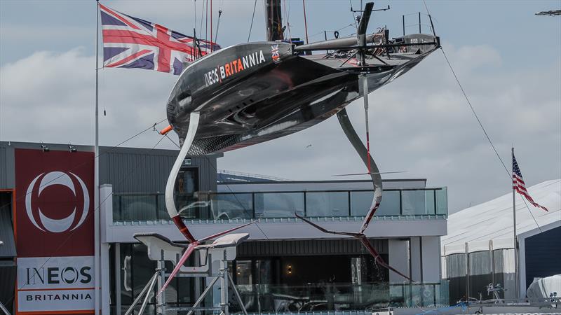INEOS Britannia shown here with test foils, was the stickiest of the four AC75's in the 2021 America's Cup photo copyright Richard Gladwell / Sail-World.com/nz taken at Royal Yacht Squadron and featuring the AC75 class