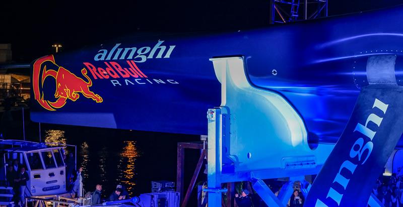 Bow section shape - outlined in the cradle support - Alinghi Red Bull Racing - AC75 - Day 0 - B1 - Barcelona - April 5, 2024 photo copyright Ugo Fonolla / America's Cup taken at Société Nautique de Genève and featuring the AC75 class