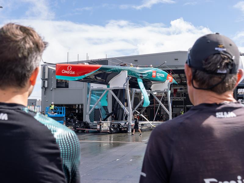 Emirates Team New Zealand new AC75 is rolled out of the shed for the first time - April 12, 2024 - photo © Hamish Hooper / ETNZ