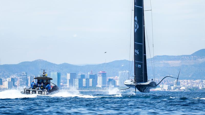  American Magic exits a dry foiling tack in light wind - AC75 - Day 4 - May 13, 2024 - Barcelona - photo © Alex Carabi / America's Cup