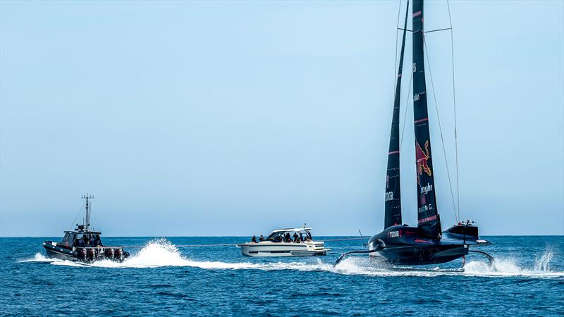 Alinghi Red Bull Racing under tow - AC75 - Day 15 - May 13, 2024 - Barcelona - photo © Paul Todd/America's Cup