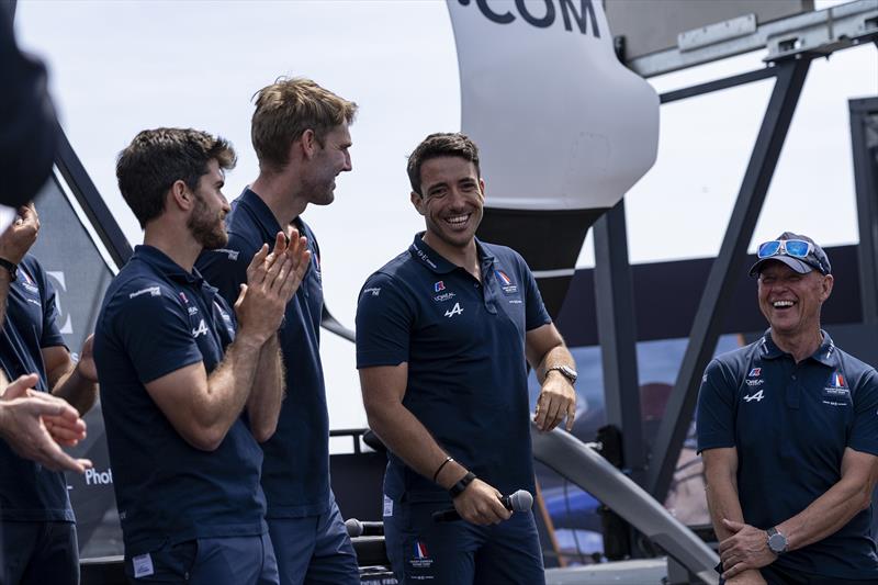 Orient Express Racing Team christen their AC75 race boat - photo © Alexander Champy-McLean / Orient Express Racing Team