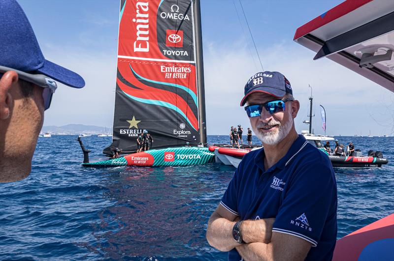 His Majesty King Felipe VI watched the action from a hydrogen chase boat on the water on day 1 of racing at the Louis Vuitton Cup in Barcelona, Spain. 29 August - photo © Ivo Rovira / America's Cup