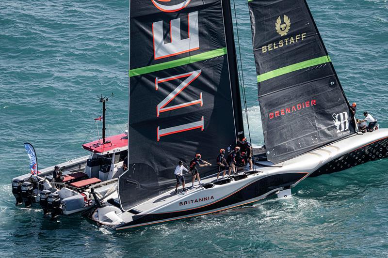 INEOS Britannia change their jib before their race against Alinghi Red Bull Racing on Louis Vuitton Cup Round Robin Day 7 - photo © Ricardo Pinto / America's Cup