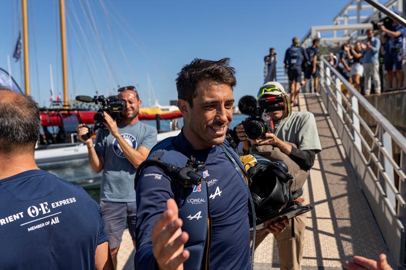 Orient Express Racing Team depart from the Louis Vuitton Cup Round Robin Day 9 - 9th September 2024 - photo © Alexander Champy-McLean / Orient Express Racing Team
