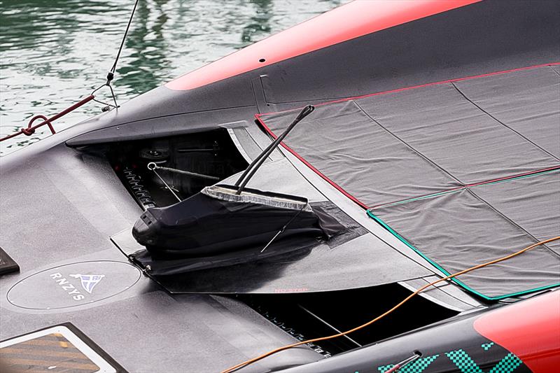 New mainsheet sheeting system -  Emirates Team New Zealand, Taihoro, AC75, Day 2 - March 16, 2026 - photo © Sam Thom / America's Cup