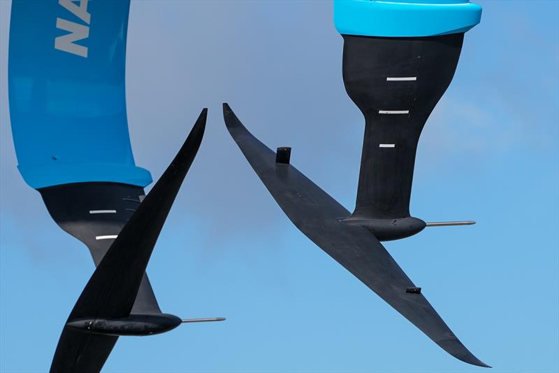 Cameras on the starboard wingfoil and with Pitot tubes fitted to both - Emirates Team New Zealand -  AC75 - Day 13 - August 28, 2026 photo copyright Sam Thom / America's Cup taken at Royal New Zealand Yacht Squadron and featuring the AC75 class