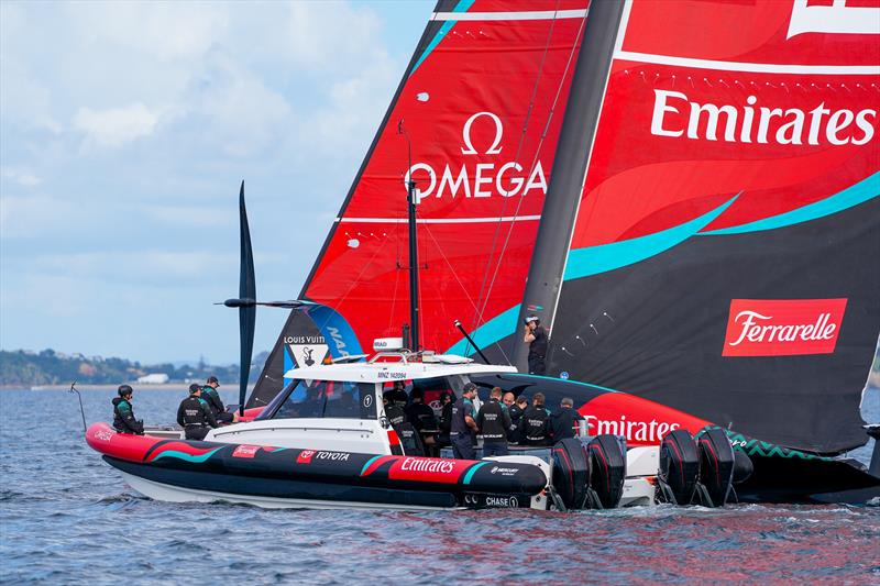 Plenty on board the support tender - Emirates Team New Zealand -  AC75 - Day 13 - August 28, 2026 photo copyright Sam Thom / America's Cup taken at Royal New Zealand Yacht Squadron and featuring the AC75 class