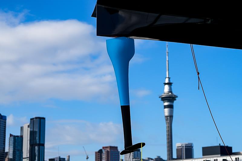 The narrow chord span rudder rotates is curved on its upper surface to permit rotation - Emirates Team New Zealand -  AC75 - Day 13 - August 28, 2026 photo copyright Sam Thom / America's Cup taken at Royal New Zealand Yacht Squadron and featuring the AC75 class