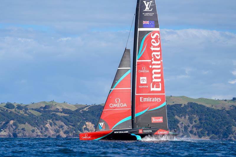 Off the NE corner of Waiheke Island - Emirates Team New Zealand -  AC75 - Day 13 - August 28, 2026 photo copyright Sam Thom / America's Cup taken at Royal New Zealand Yacht Squadron and featuring the AC75 class