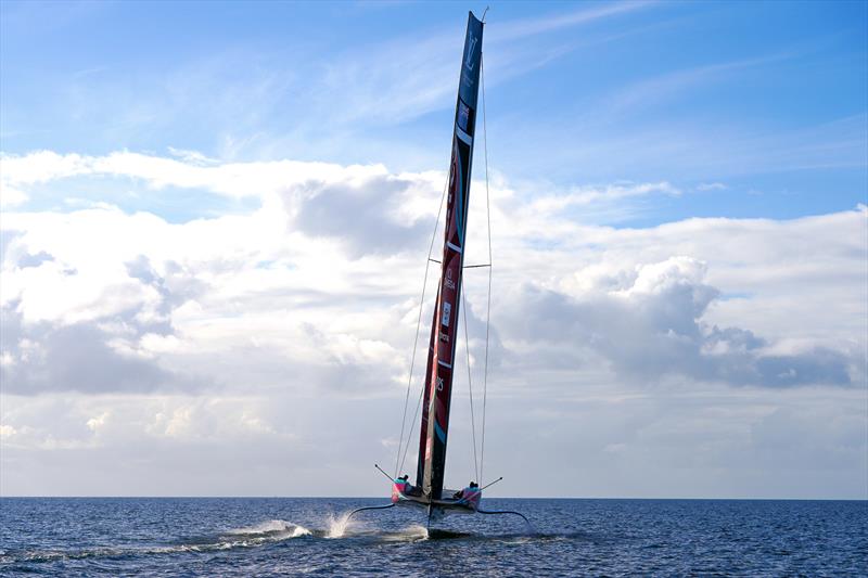Set up on three foils - Emirates Team New Zealand -  AC75 - Day 13 - August 28, 2026 photo copyright Sam Thom / America's Cup taken at Royal New Zealand Yacht Squadron and featuring the AC75 class
