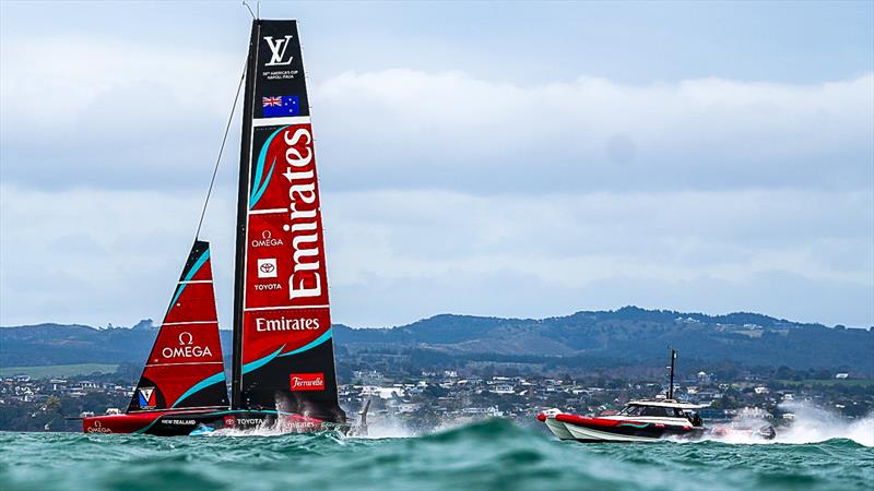 The AC75 outran the Chase Boat and Recon boat at times - Emirates Team NZ - Day 20 -  August 12 2026 - Auckland, NZ - photo © Sam Thom/America's Cup