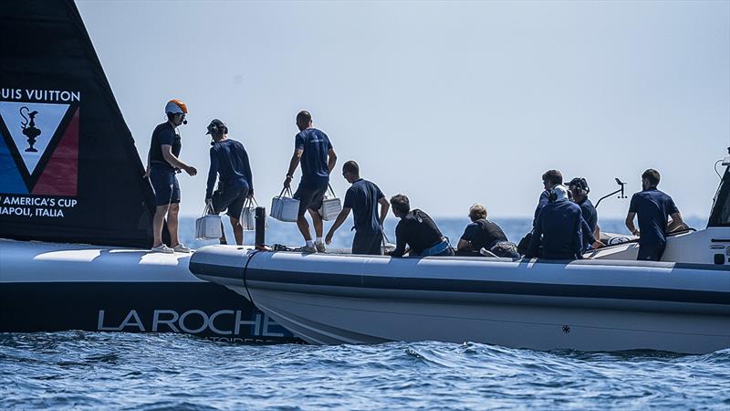 Batteries go on board? - La Roche-Posay Racing Team - Sailing Day 9 -  August 13, 2026 - Lorient, France - photo © Pierre Bouras/America's Cup Recon