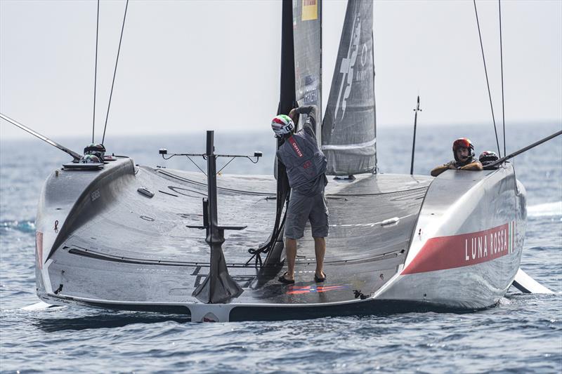 Mainsail leech issues - Luna Rossa (ITA) - Day 19 - August 28, 2026 - Cagliari, Sardinia  - photo © Ivo Rovira / America's Cup Recon