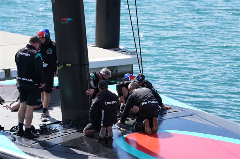 Working on jib tracks - Emirates Team New Zealand - October 6, 2026 - Auckland - photo © Sam Thom/America's Cup