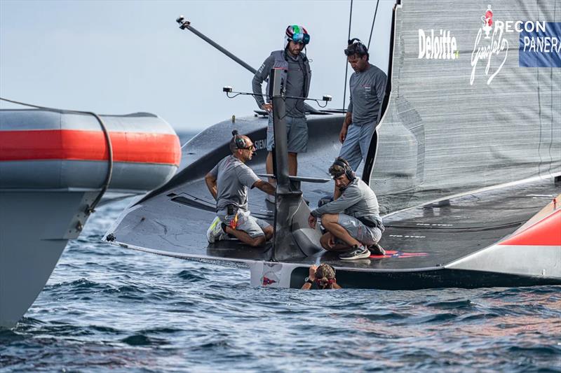 Diver checks the rudder - Luna Rossa - October 7, 2026 - Cagliari - photo © Ivo Rovira / America's Cup Recon